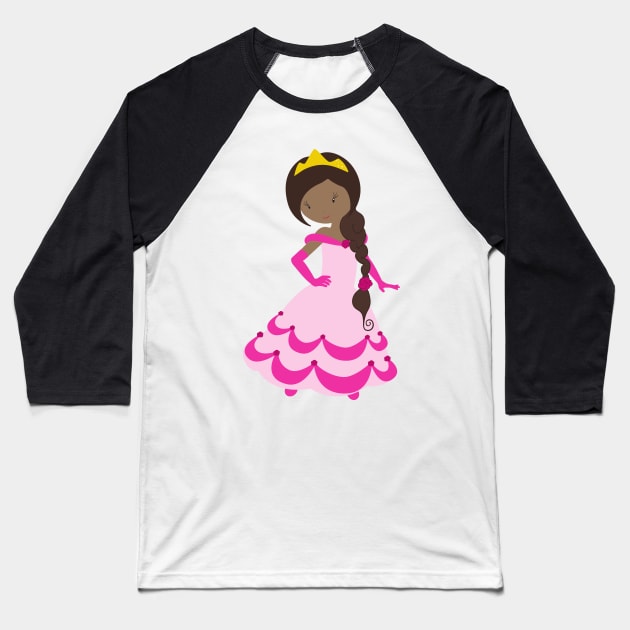 African American Princess, Crown, Gown, Pink Dress Baseball T-Shirt by Jelena Dunčević